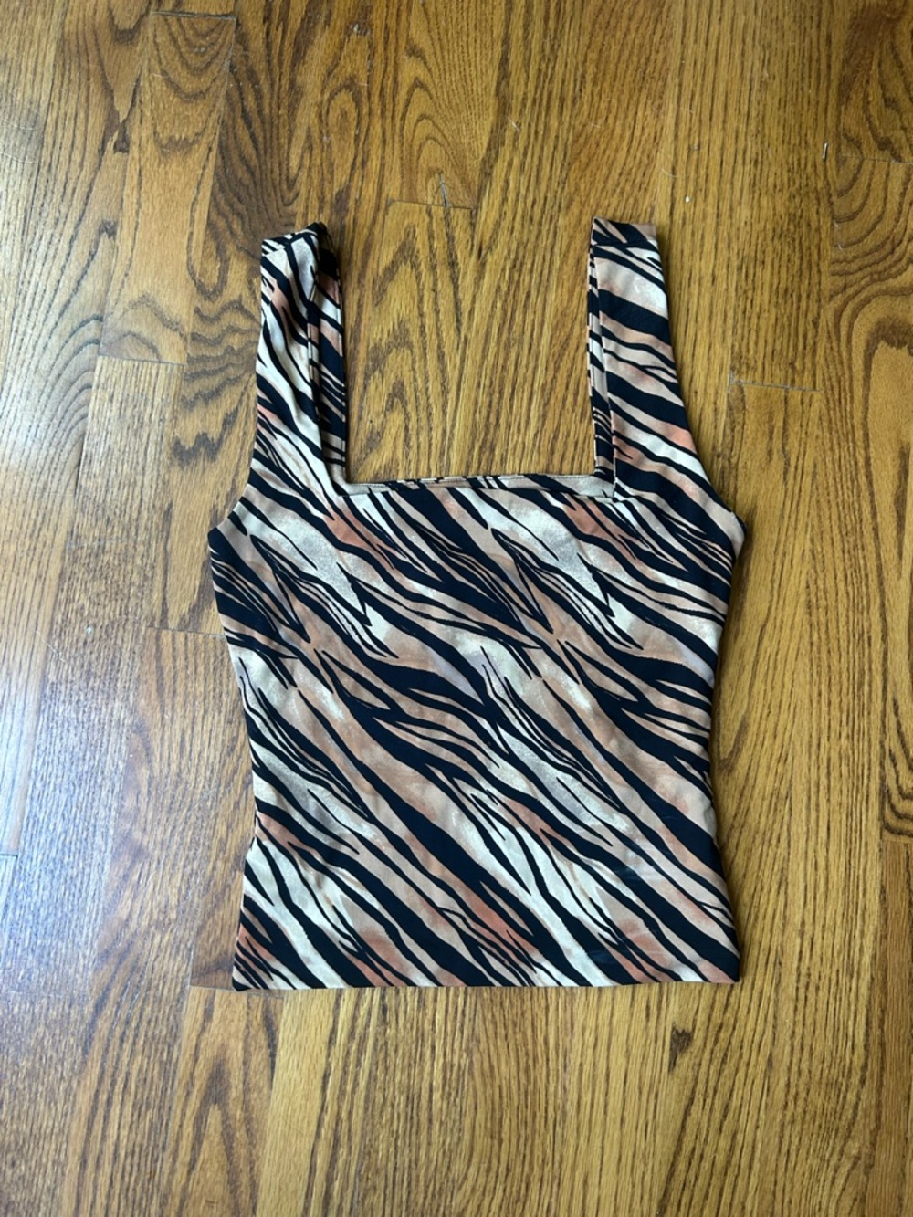 Square Neck Animal Print Tank Top in Black and Tan